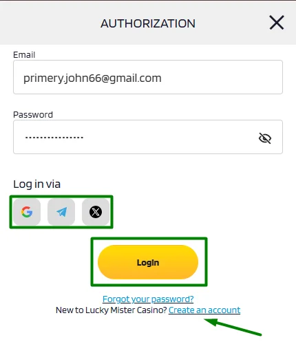 quick log in form